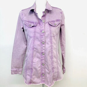 Logo Denim Jacket Woman 6  Purple‎ Fray Hem Stretch Pockets Boho Western Casual